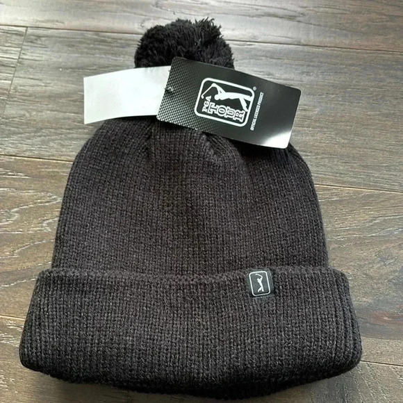 PGA Tour Knit Pom Pom Cuffed Beanie, Fleece lined,stretch, winter hat, Golf - Picture 1 of 7